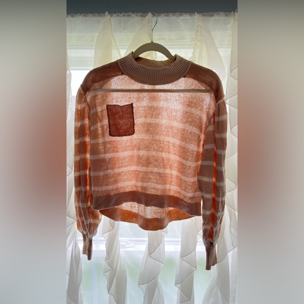 Free People Brown Striped Long-sleeve Sweater